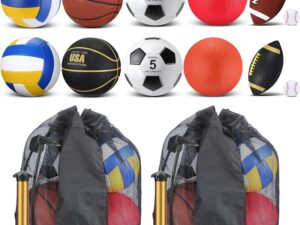 Deekin 12 Pcs Assorted Sport Ball Set for Youth Adult Official Size Basketball Football Volleyball Soccer Baseball Playground Ball with Bag and Pump Gifts
