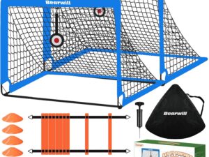 Bearwill Soccer Goal, Kids Soccer Goals for Backyard Set of 2, 4x3ft Portable Soccer Goal Pop Up Soccer Net, Kids Soccer Net Training Equipment with Soccer Ball, Ladder, Cones, Targets