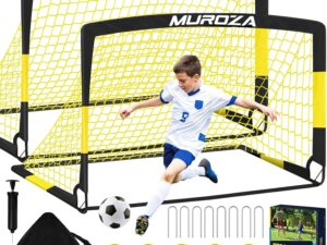Soccer Goal, Kids Soccer Goals for Backyard Set, 2 Pack of Portable Pop Up Soccer Net with Soccer Ball, Cones, Complete Training Equipment for Youth, Toddler Outdoor Sports Games