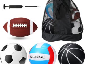 Jerify 4 Pcs Sport Balls Set Official Size Athletic Balls Include Soccer, Football, Basketball, Volleyball for Indoor Outdoor Game Youth Adult Operation Christmas Ball Gifts