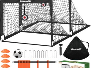 Bearwill Soccer Goal, Kids Soccer Goals for Backyard Set of 2, 4x3ft Portable Soccer Goal Pop Up Soccer Net, Kids Soccer Net Training Equipment with Soccer Ball, Ladder, Cones, Targets