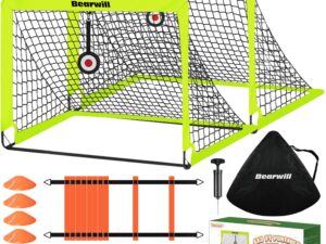 Bearwill Soccer Goal, Kids Soccer Goals for Backyard Set of 2, 4x3ft Portable Soccer Goal Pop Up Soccer Net, Kids Soccer Net Training Equipment with Soccer Ball, Ladder, Cones, Targets