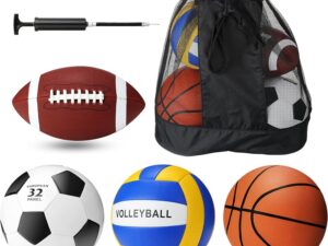 Jerify 4 Pcs Sport Balls Set Official Size Athletic Balls Include Soccer, Football, Basketball, Volleyball for Indoor Outdoor Game Youth Adult Operation Christmas Ball Gifts