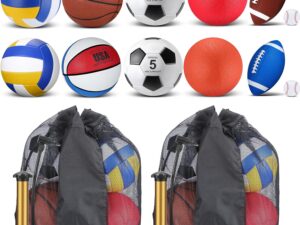 Deekin 12 Pcs Assorted Sport Ball Set for Youth Adult Official Size Basketball Football Volleyball Soccer Baseball Playground Ball with Bag and Pump Gifts