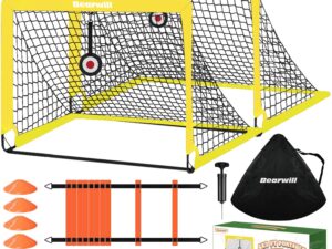 Bearwill Soccer Goal, Kids Soccer Goals for Backyard Set of 2, 4x3ft Portable Soccer Goal Pop Up Soccer Net, Kids Soccer Net Training Equipment with Soccer Ball, Ladder, Cones, Targets